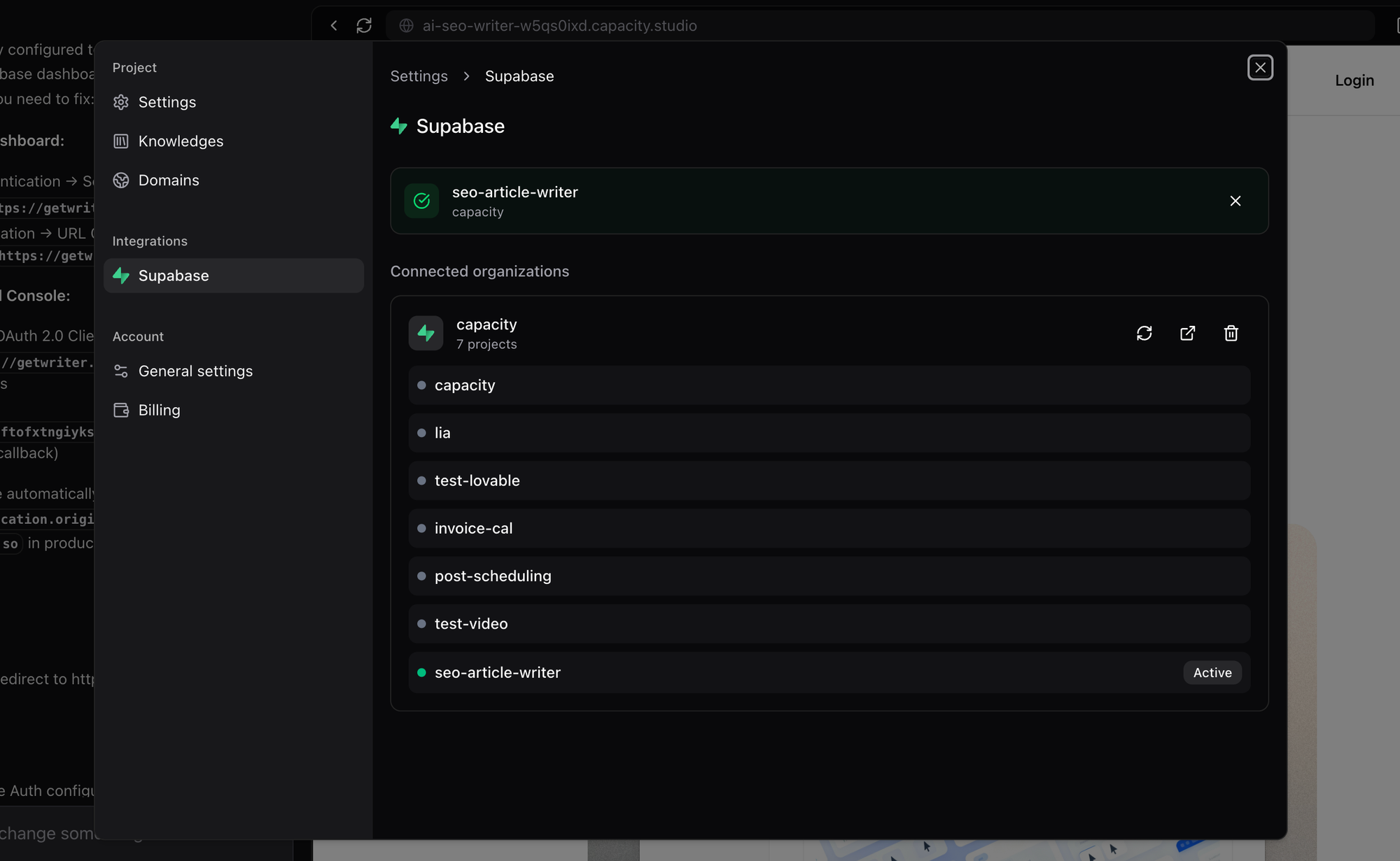 connecting supabase to capacity