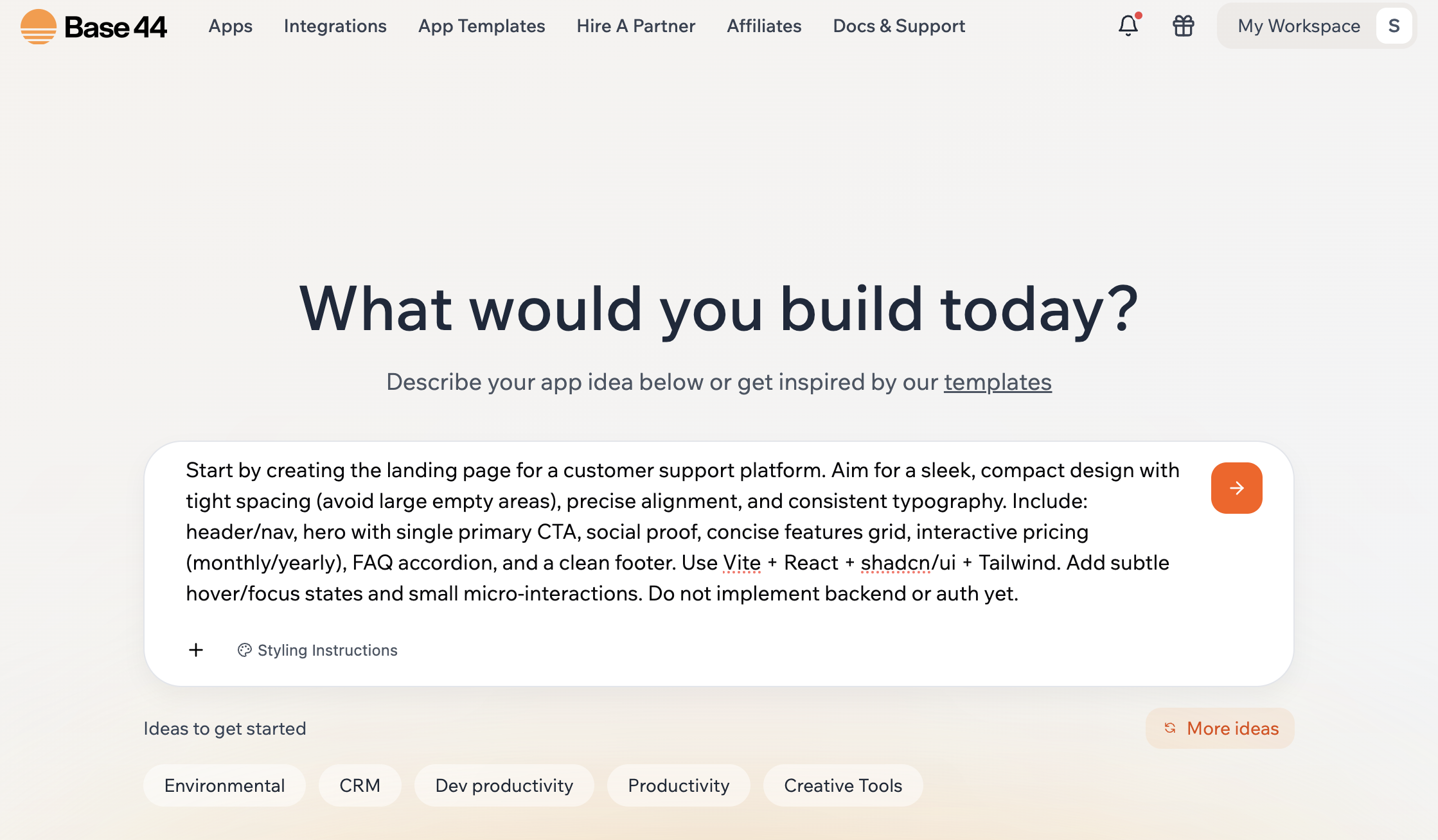 create an app with base44