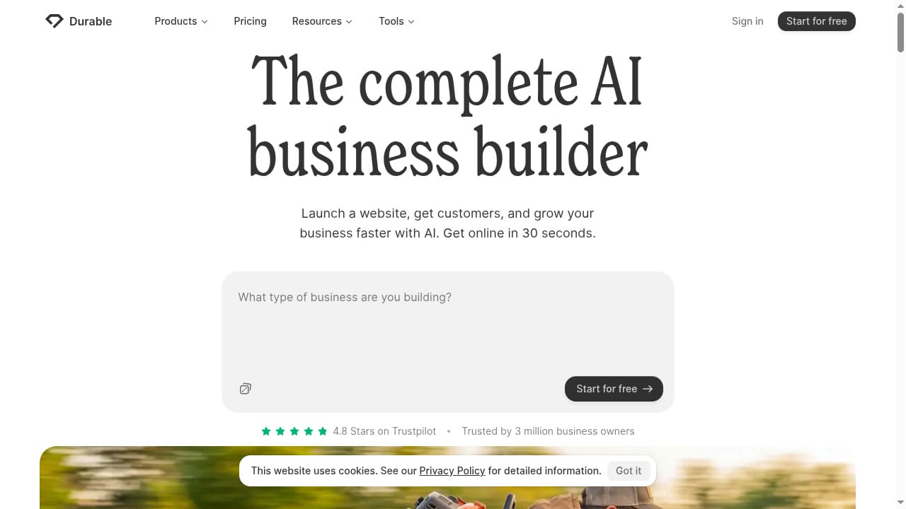 Durable AI website builder - generate a website in 30 seconds