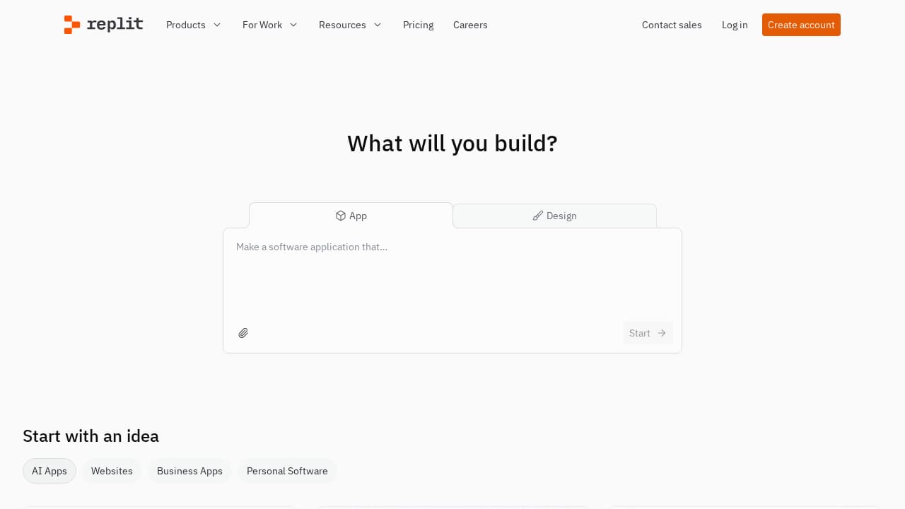 Replit website hero section