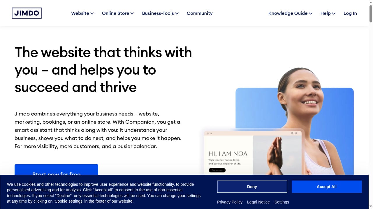 Jimdo AI website builder homepage