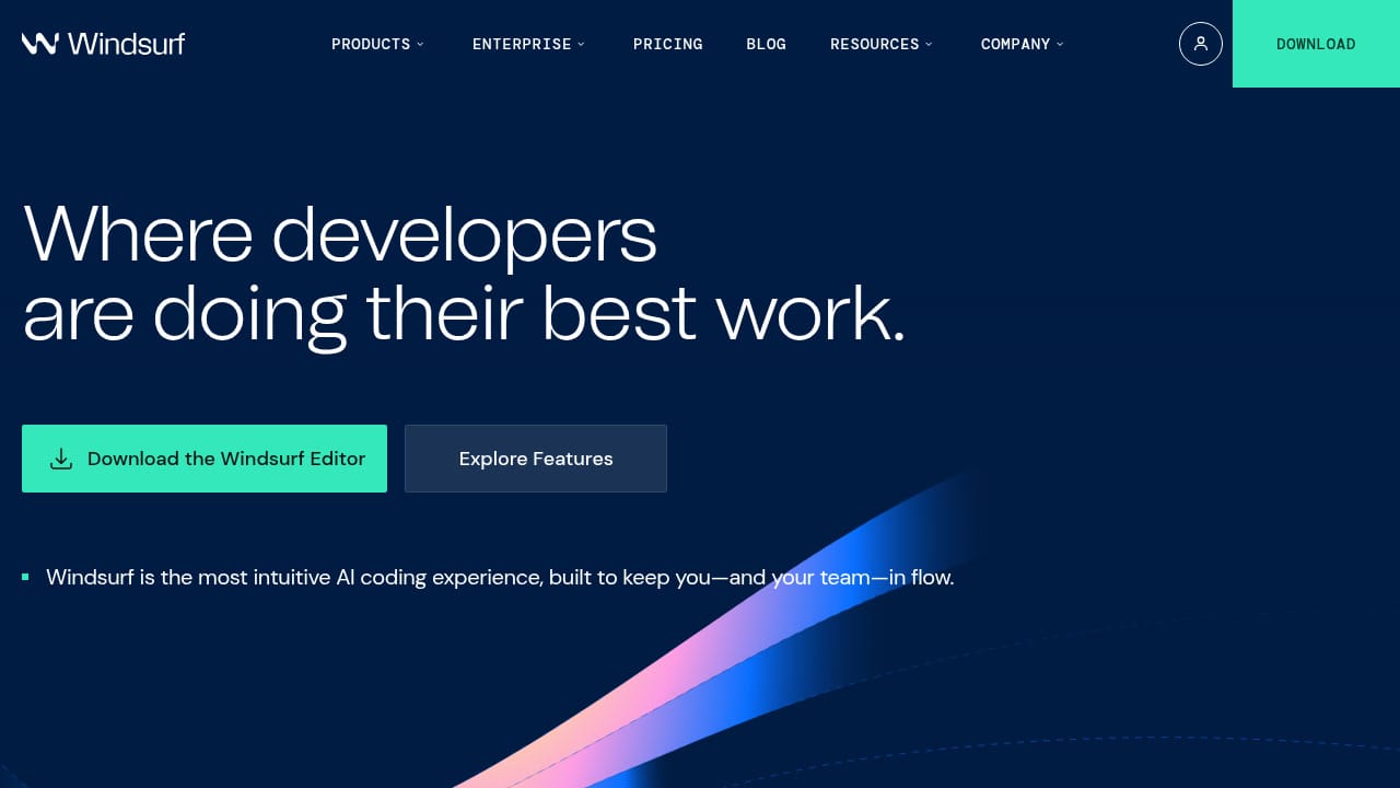 Windsurf homepage - agentic AI coding assistant