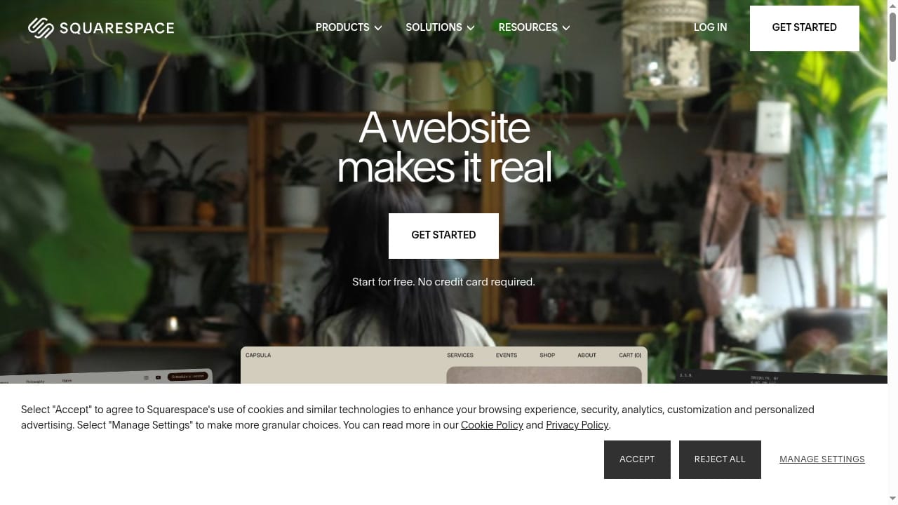 Squarespace AI website builder homepage