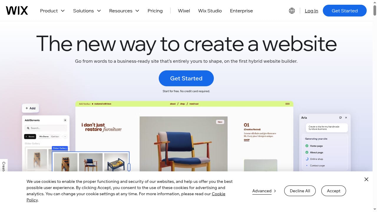 Wix AI website builder homepage