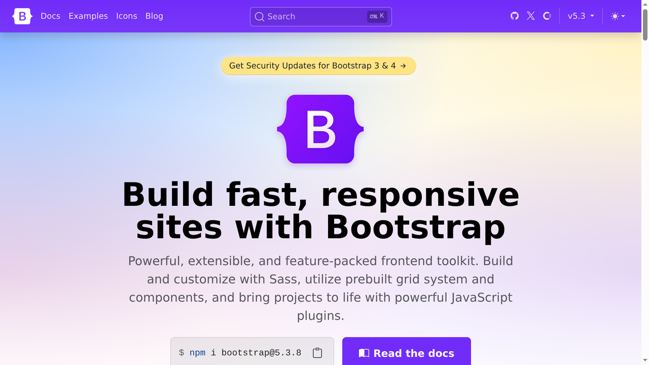Página principal del sitio oficial de Bootstrap