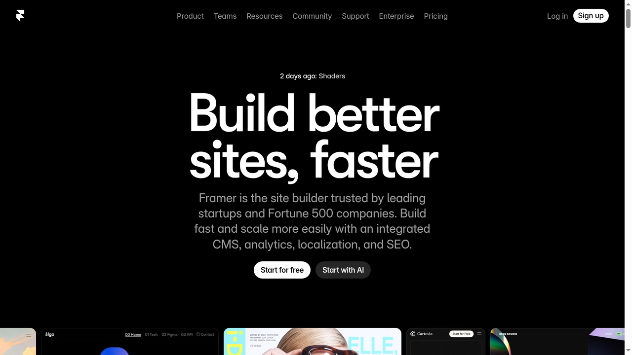 Pagina principal de Framer