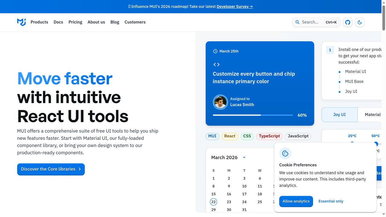Página principal del sitio Material UI