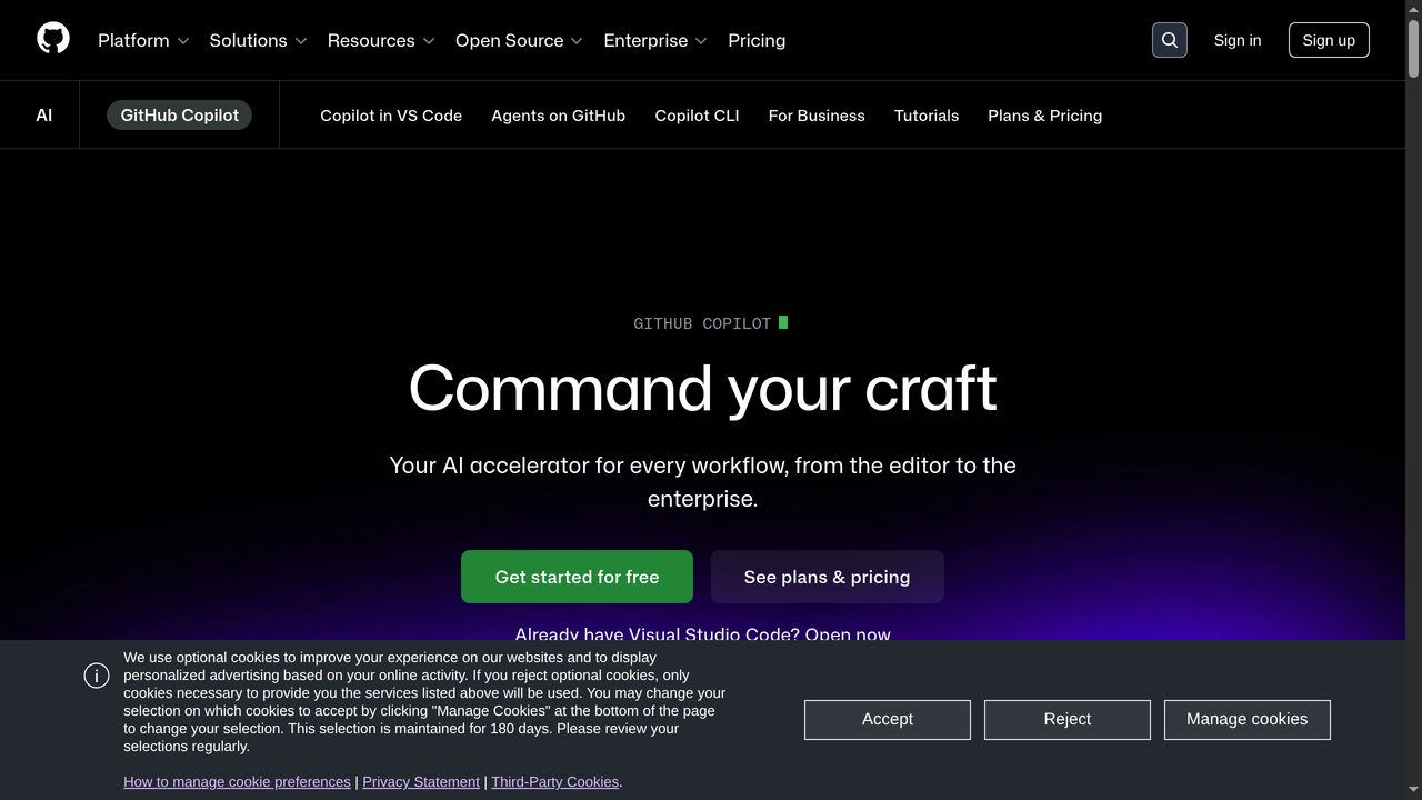 GitHub Copilot homepage