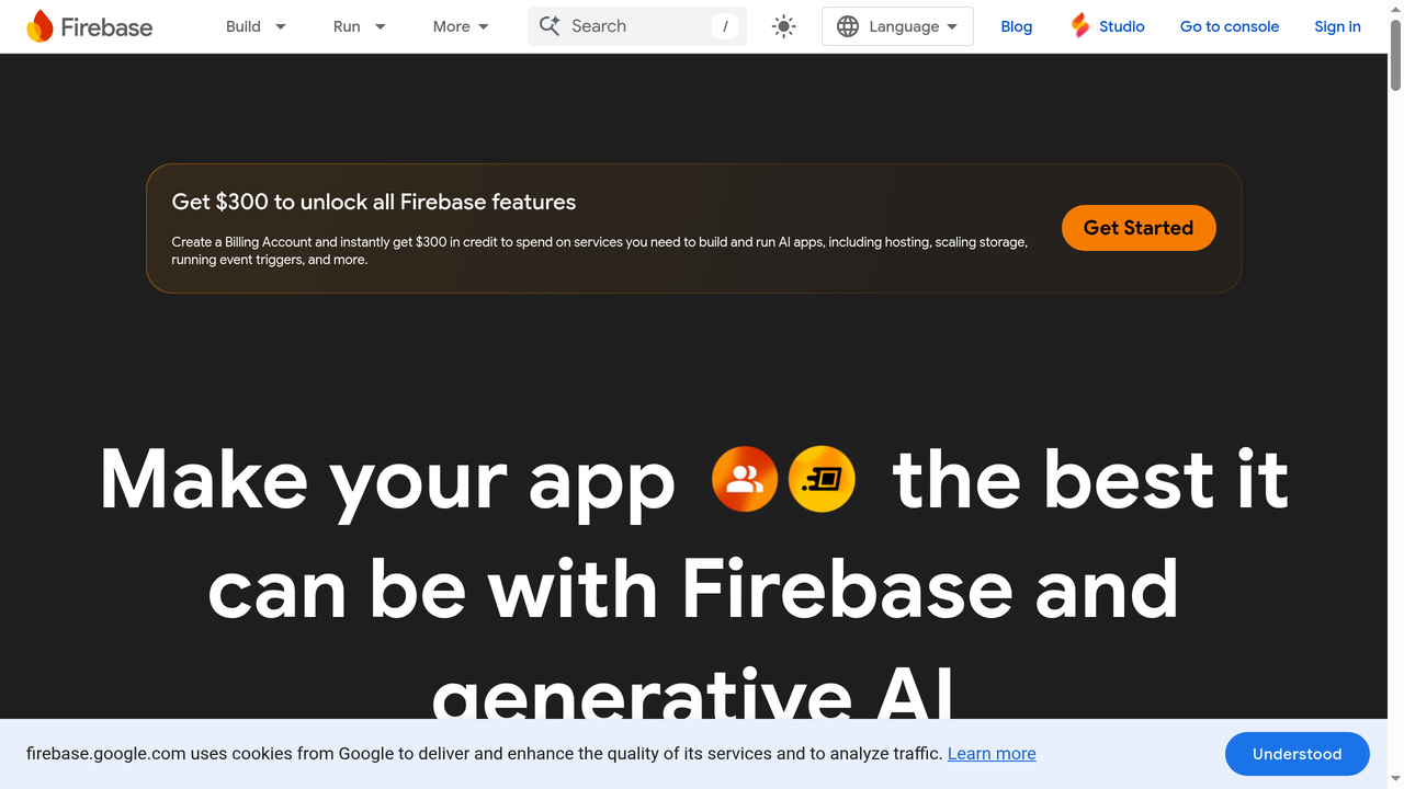 Pagina de inicio de Firebase - plataforma de desarrollo de aplicaciones de Google