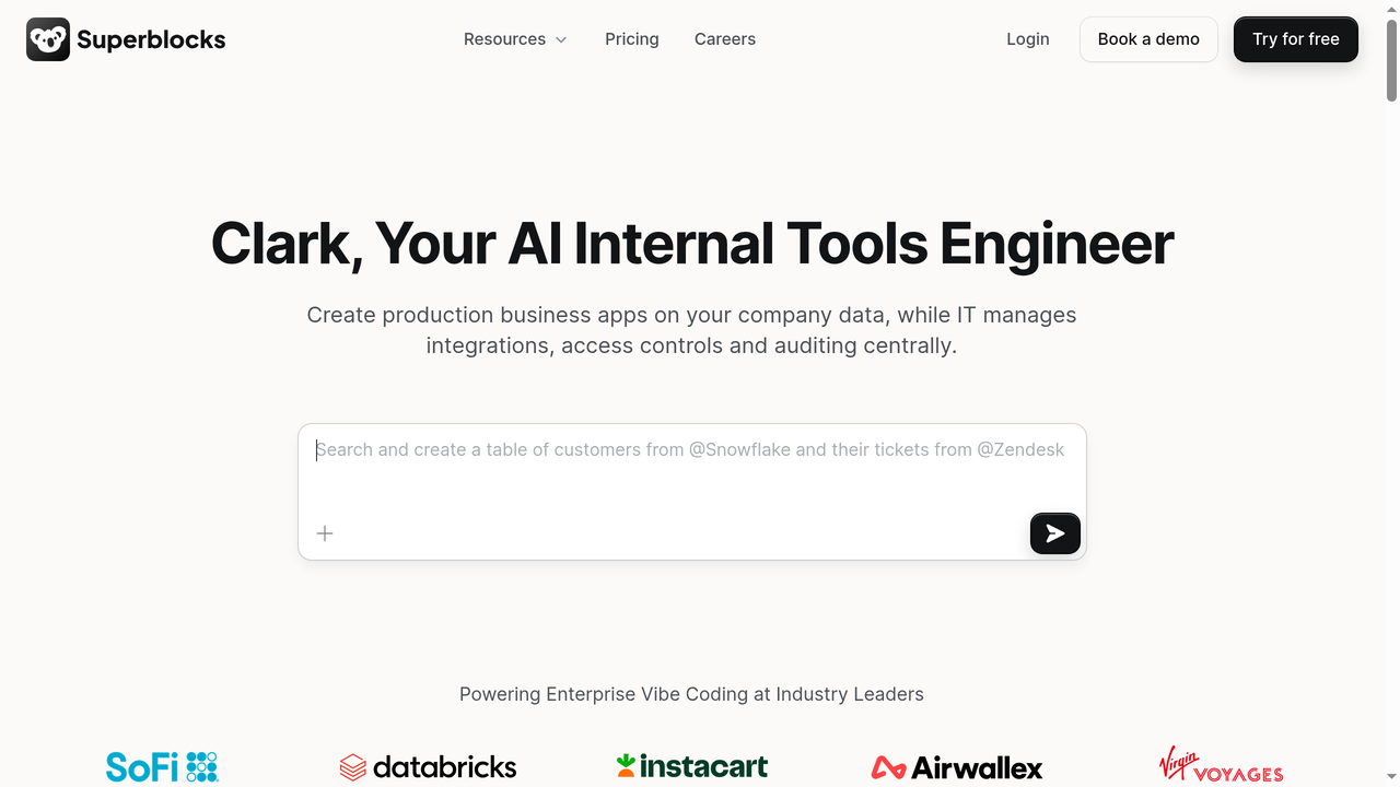 Pagina principal de Superblocks - construye herramientas internas y workflows