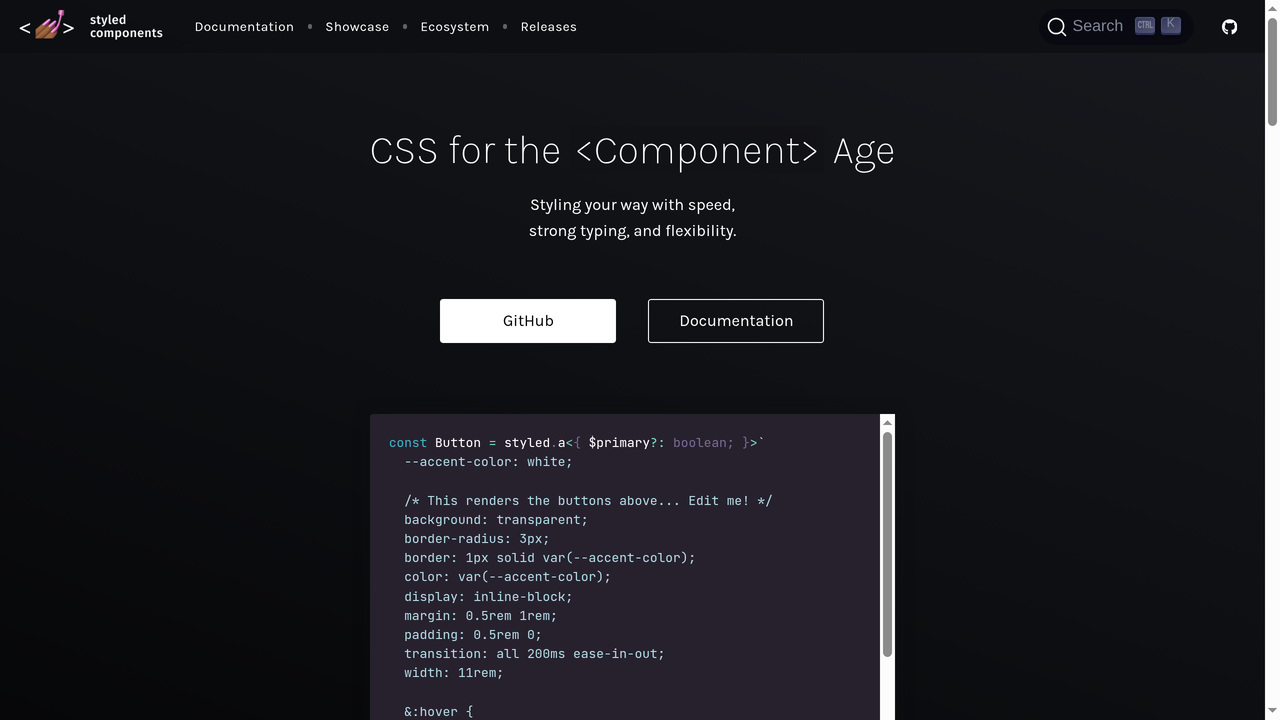 Página principal del sitio Styled Components