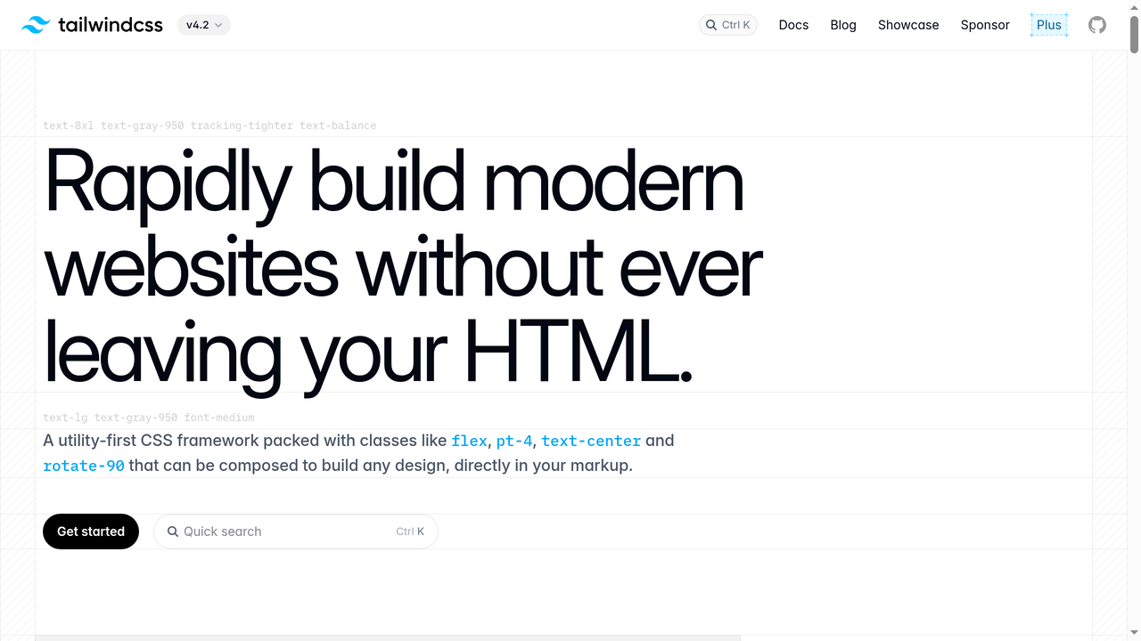 Página principal del sitio oficial de Tailwind CSS