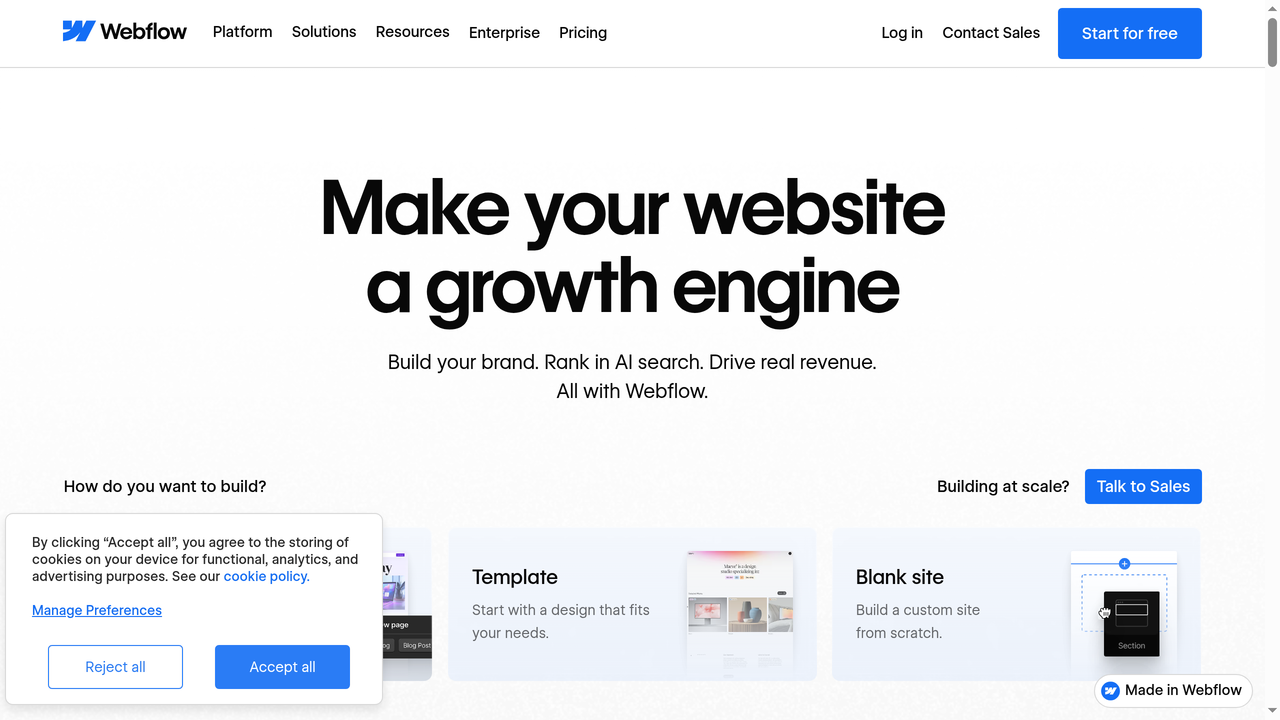 Pagina principal de Webflow