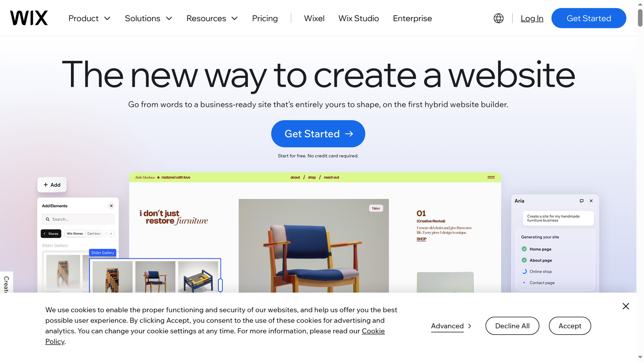 Wix website homepage