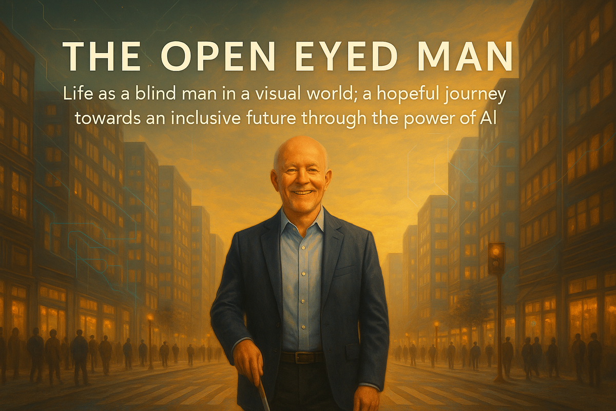 Life as a blind man in a visual world; a hopeful journey towards an inclusive future through the power of AI.