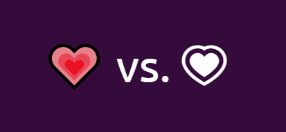 The same heart character appears differently when followed by another character.