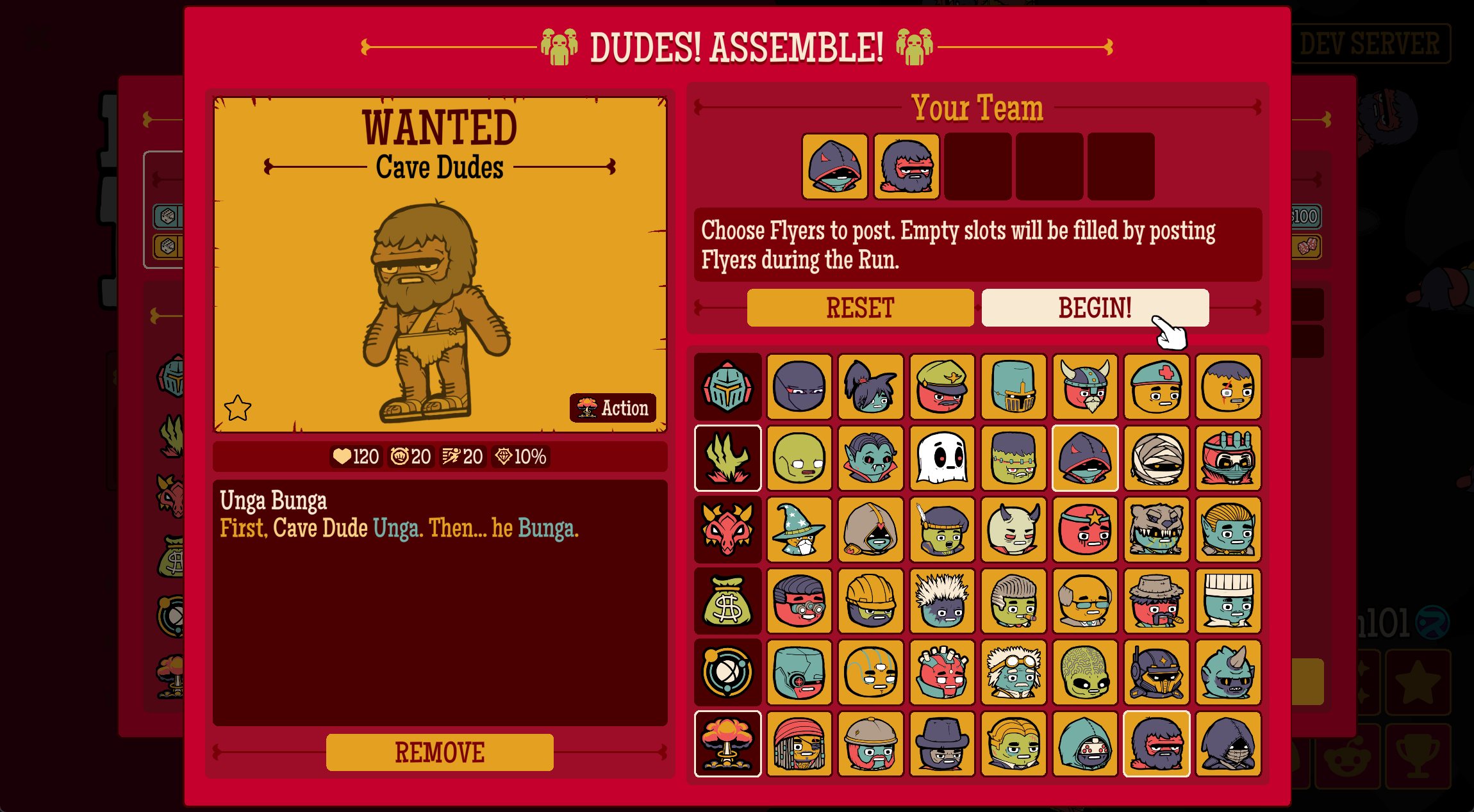 Ensemble Mode showing a team comprised of only two pre-posted Flyers.
