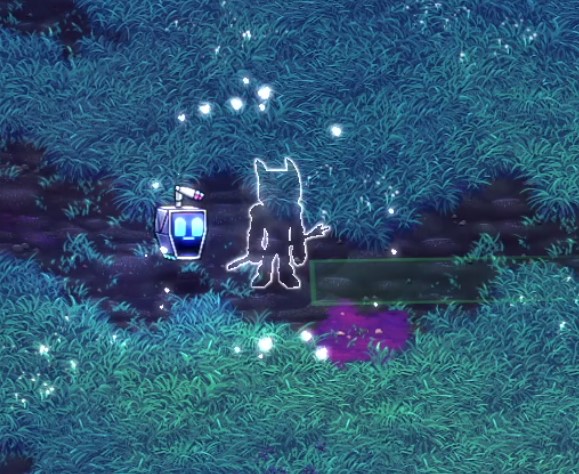 Flux as a white outline with a transparent, ghostly body because she's invisible.