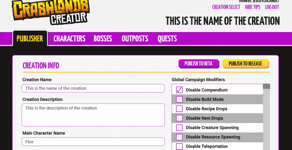 crashlands creator early mockup