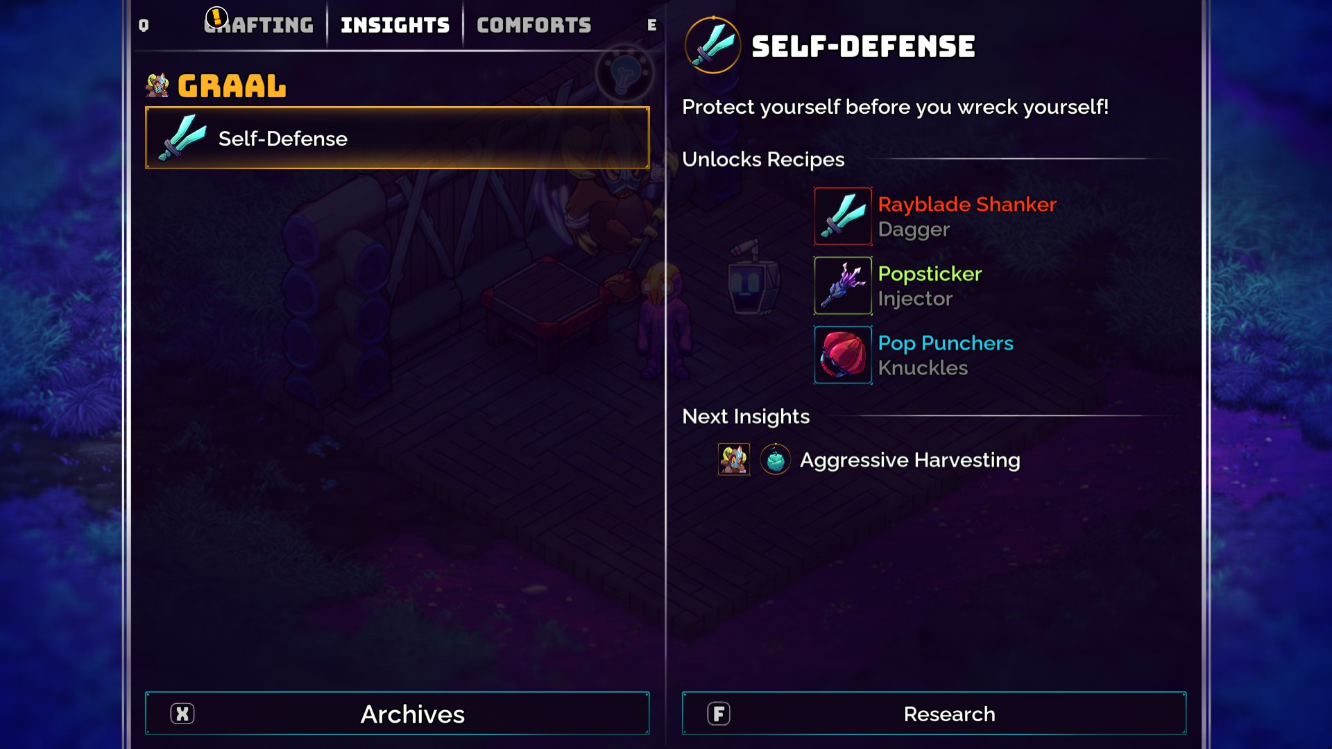 Image of the insight that unlocks the Rayblade Shanker with the two new items in there