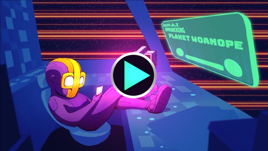 Flux kicks back in her ship, scrolling through her phone, while JuiceBox sleeps.