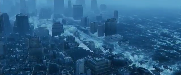 image of a tsunami striking a city