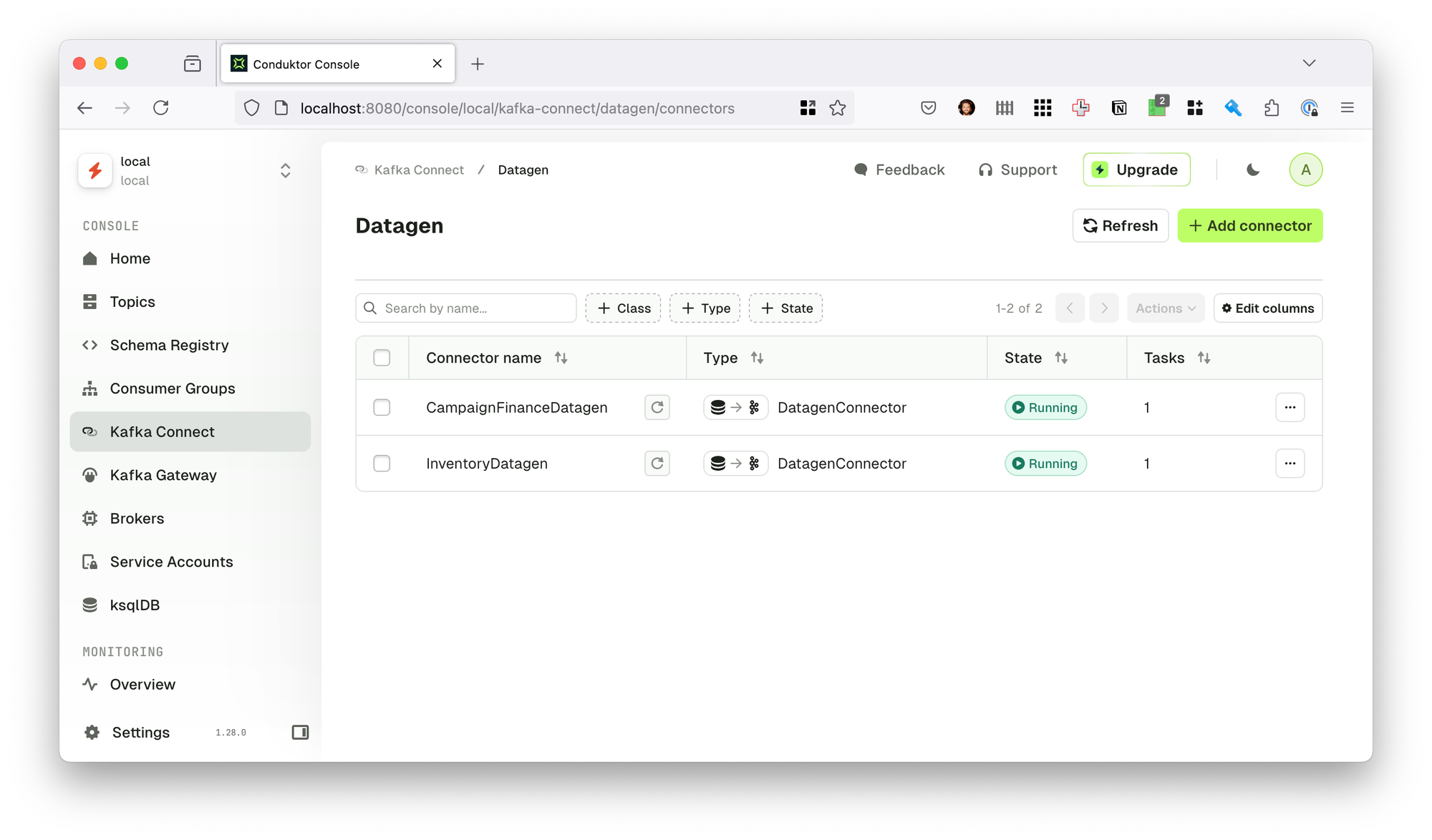Kafka Connect Console in Conduktor