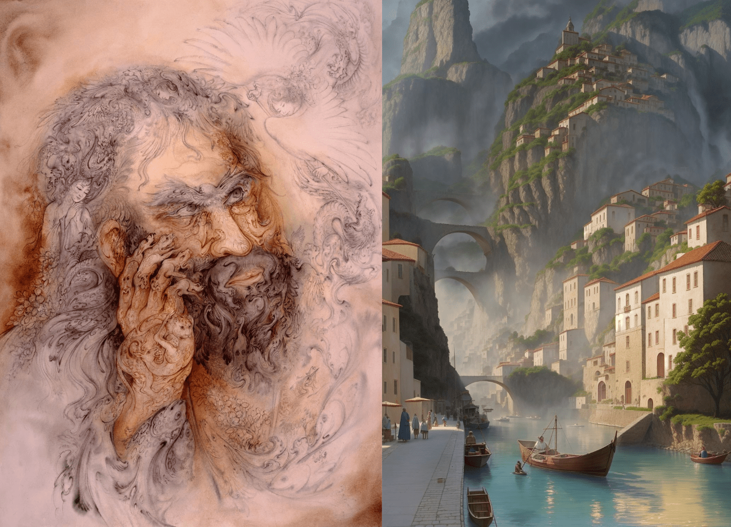 Human Being Painting by M. Farshchian vs. ControlNet Picture AI Art - Image by DreamingTulpa