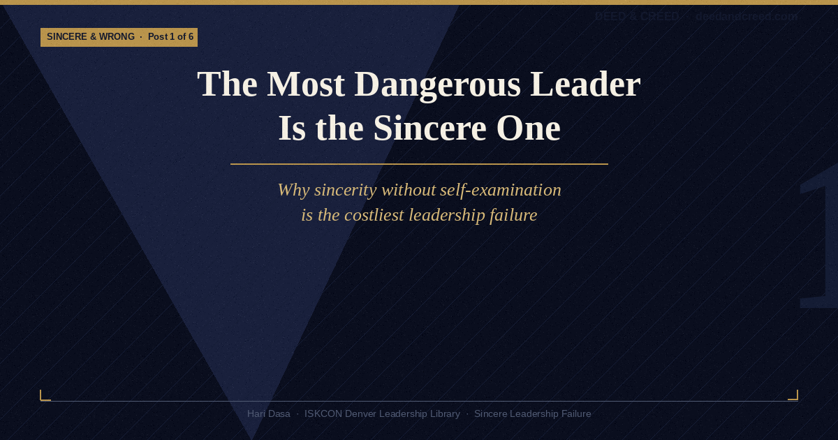 A confident leader standing before a team, casting a long shadow — symbolizing sincere but unchecked authority