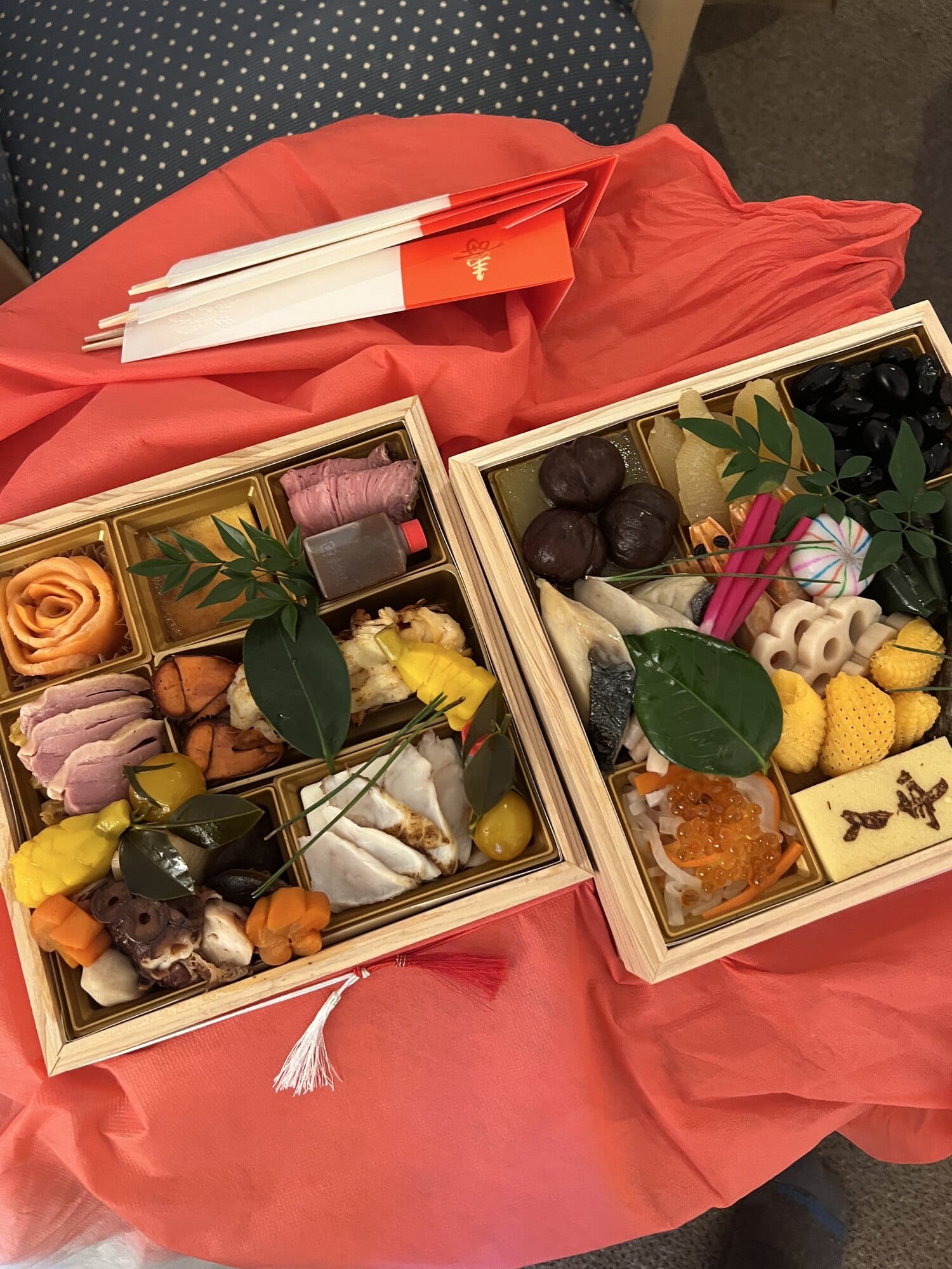 Two-tier reservation-only osechi prepared by Authent Hotel Otaru for New Year