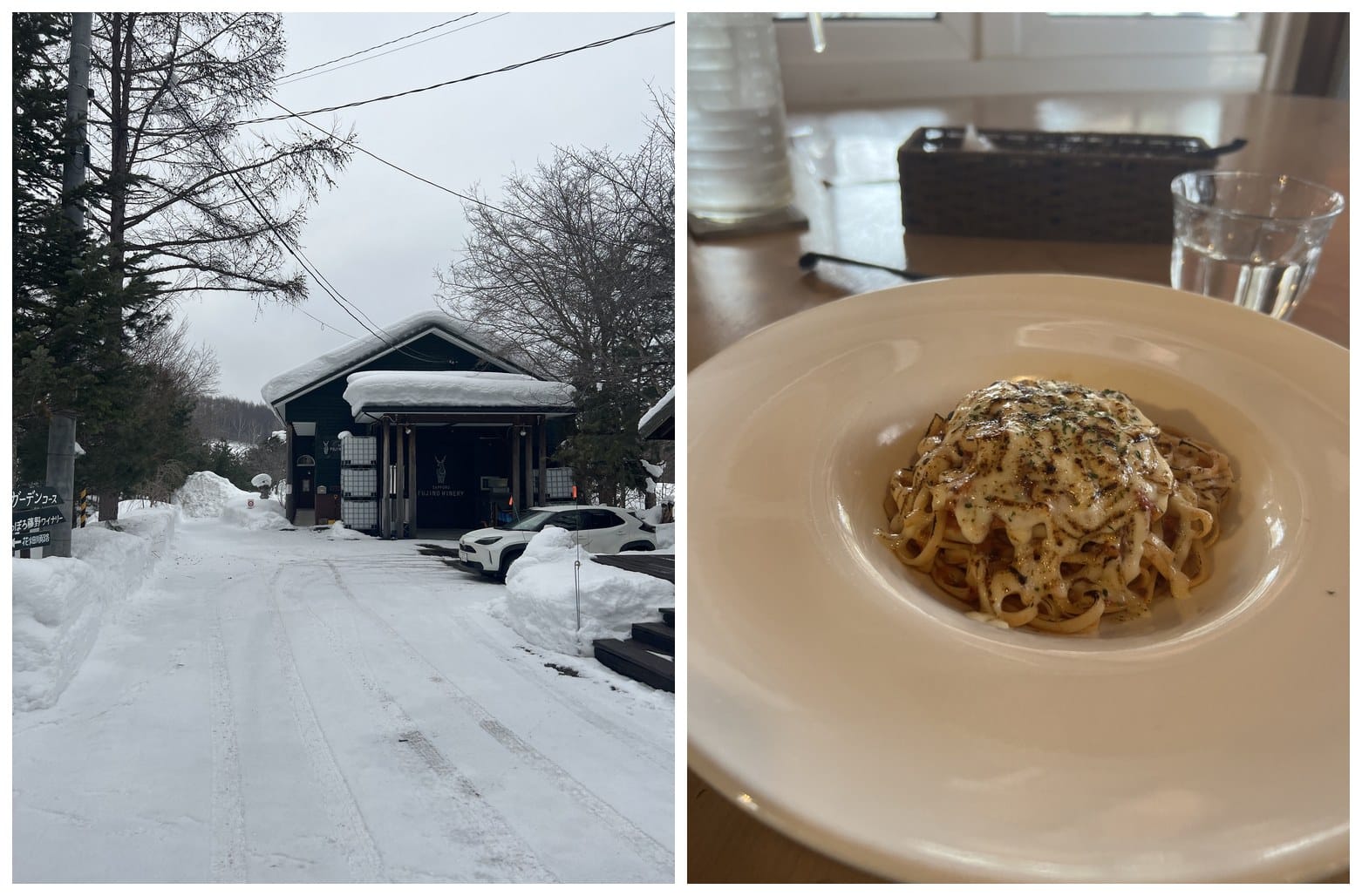 Sapporo Fujino Winery in deep midwinter snow, and a fresh pasta lunch at its Vigne cafe