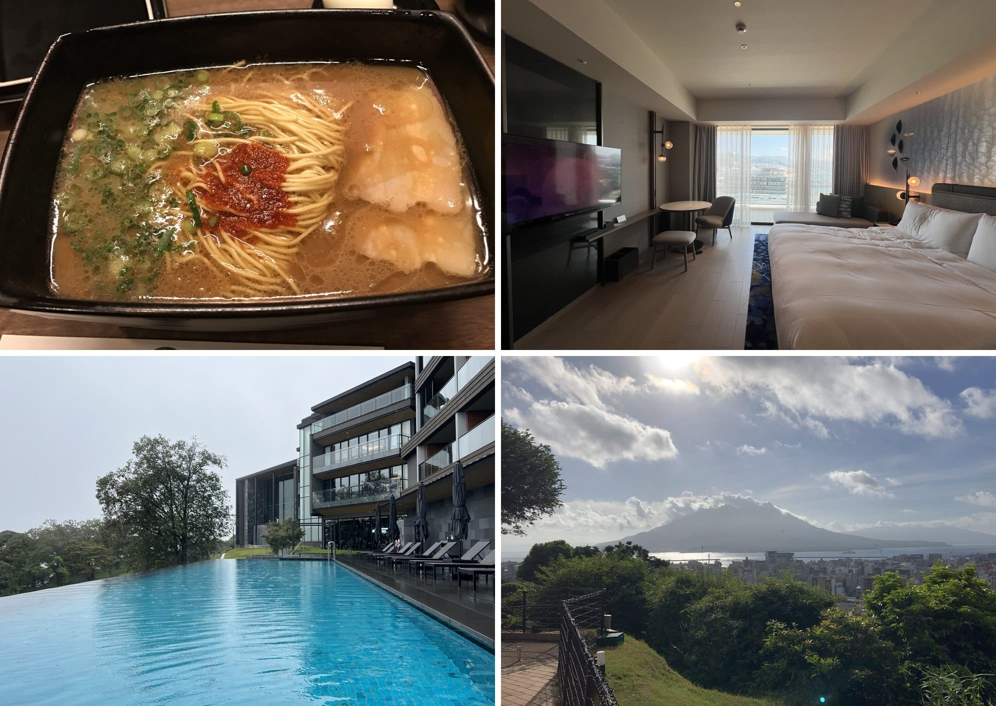 Kyushu: Hakata ramen, a Kagoshima hotel room, a Beppu resort pool and Sakurajima volcano
