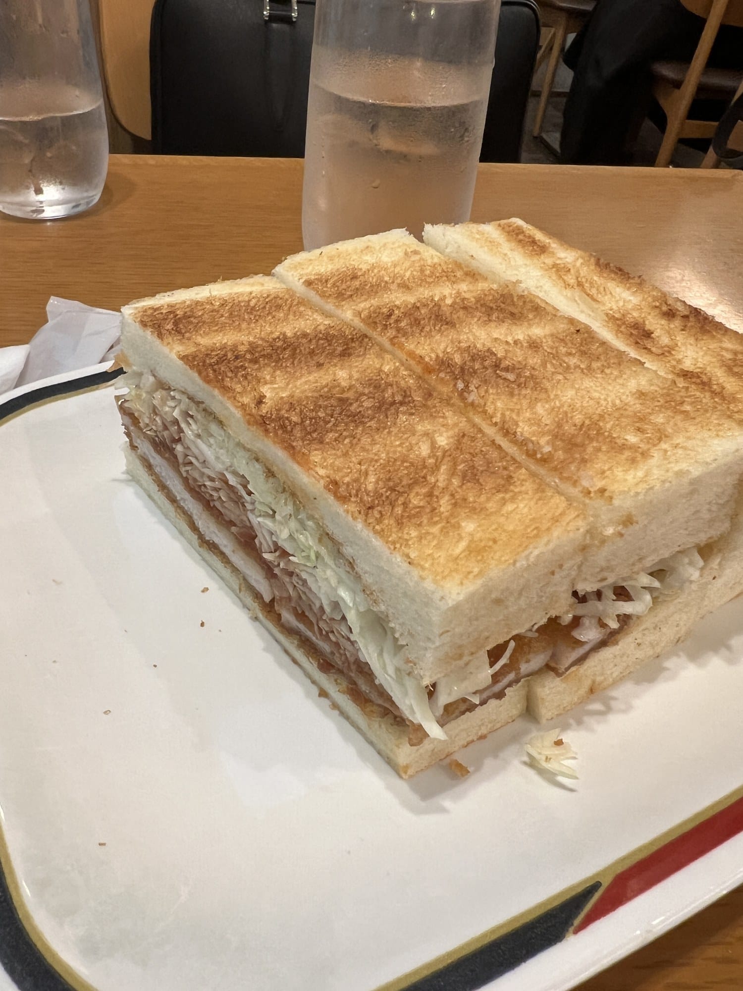Toasted ebi-fry sandwich with shredded cabbage at Konparu Osu Honten in Nagoya