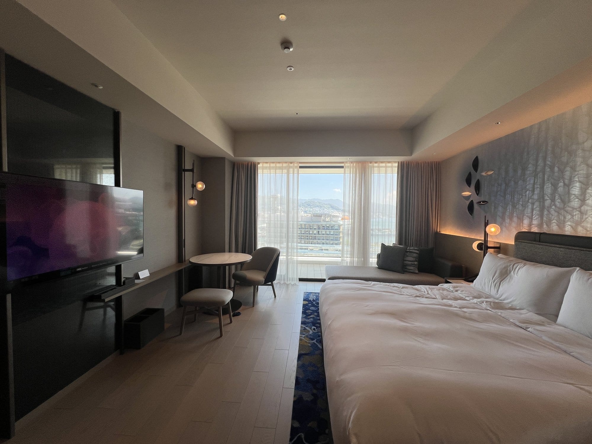 Modern harbor-view hotel room in central Nagasaki