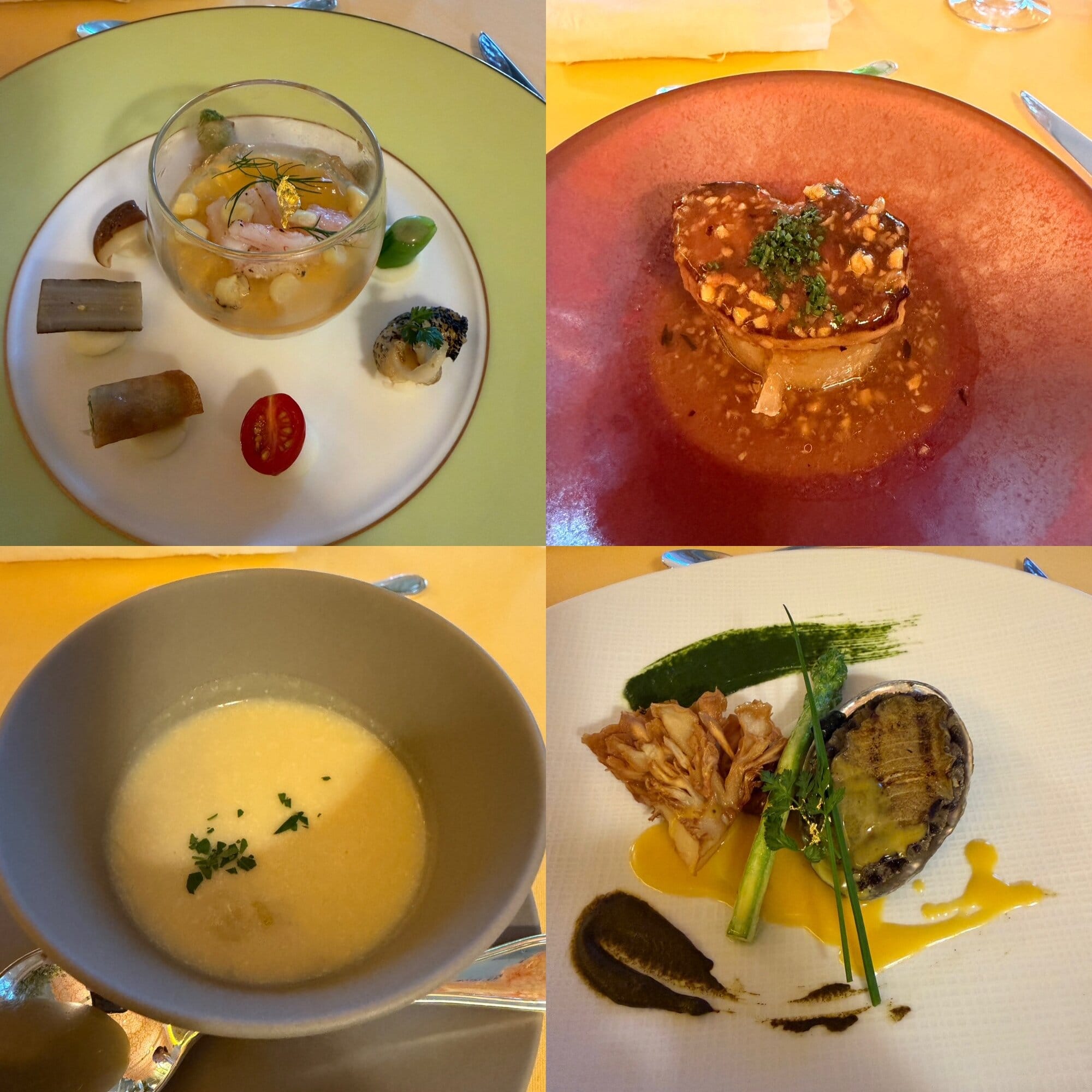 Four-course dinner dishes at Queen Alice restaurant in The Yokohama Bay Hotel Tokyu