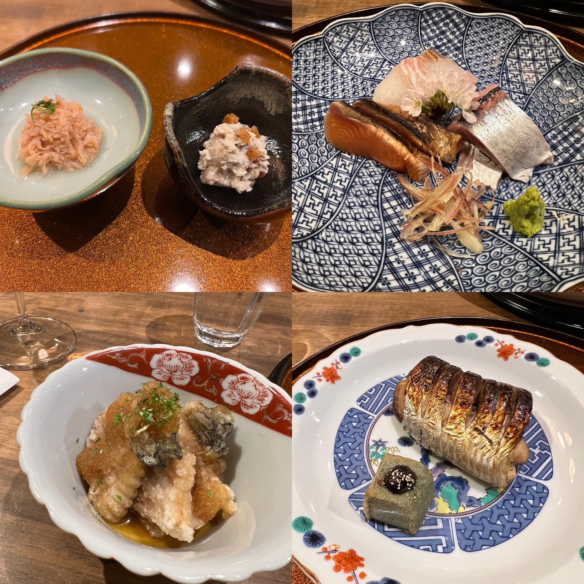 Four kaiseki courses from a dinner at Kakuto Tokushimaya ryokan in Yoichi