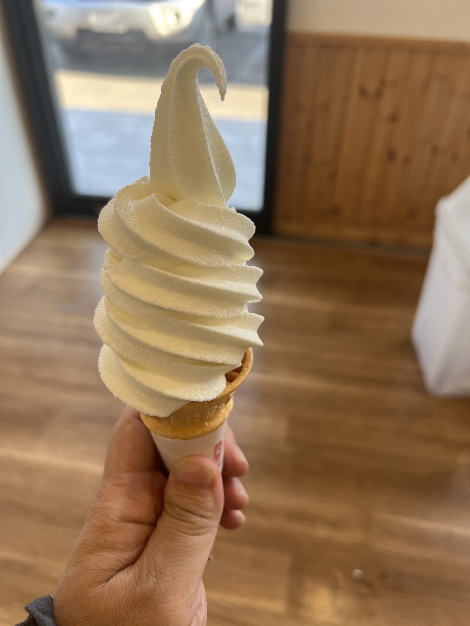 A tall swirl of Hokkaido soft-serve ice cream from Yamanaka Farm near Yoichi