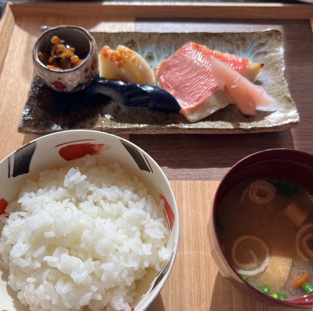 Japanese breakfast set with rice, miso soup and grilled fish in the club lounge at The Capitol Hotel Tokyu