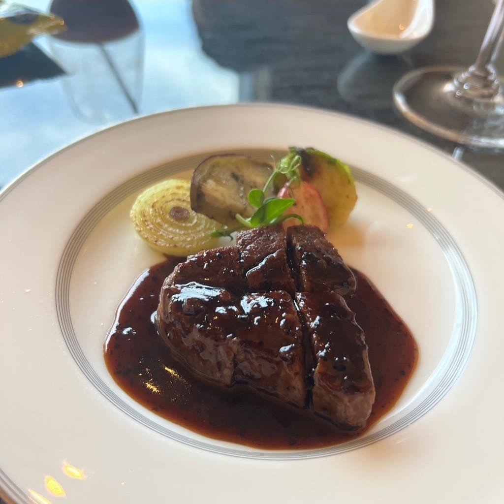 Seared wagyu beef fillet served during adults-only cocktail time in the club lounge at The Capitol Hotel Tokyu