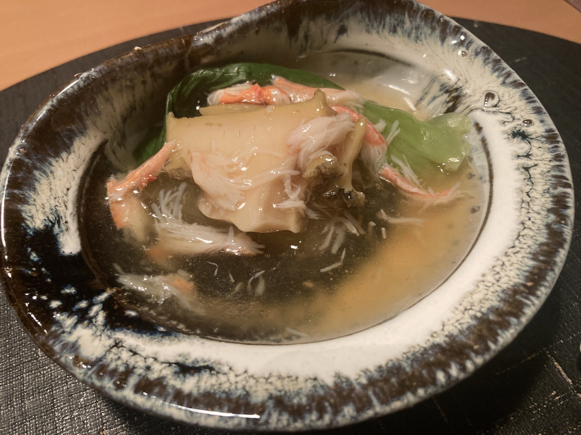 Slow-steamed abalone in crab sauce, part of a kaiseki course at Suiren, The Capitol Hotel Tokyu
