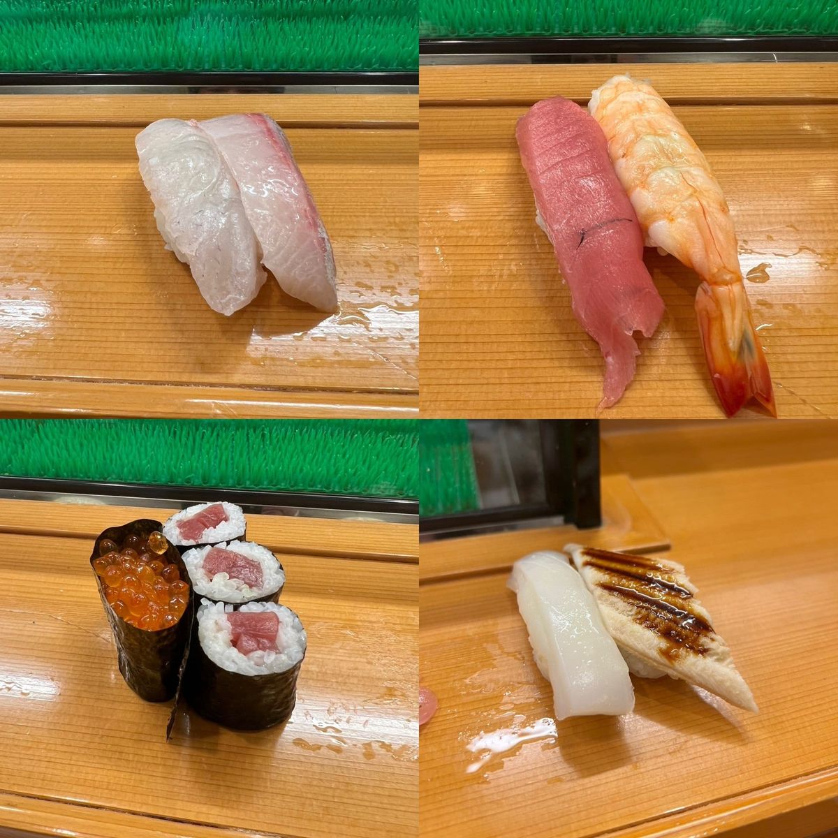 Pairs of nigiri sushi on a counter at Oita Airport