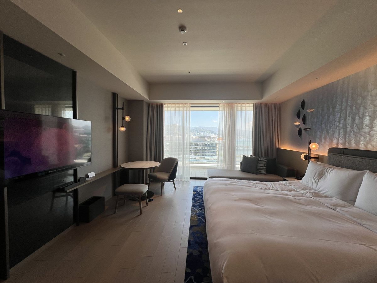 Modern harbor-view hotel room in central Nagasaki