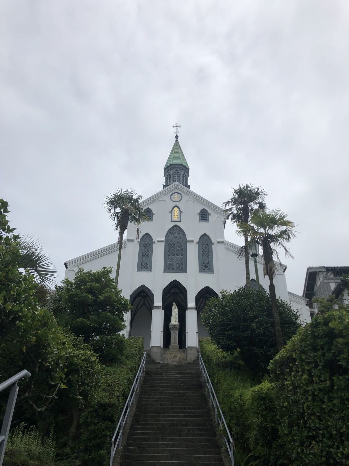 White facade of Oura Cathedral in Nagasaki
