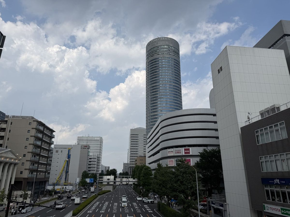 Shin-Yokohama Prince Hotel tower above the boulevard near Shin-Yokohama Station