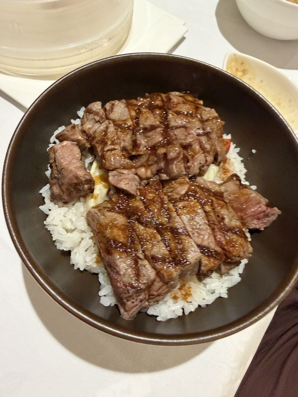 Large sirloin steak bowl from in-room dining at Sheraton Grande Tokyo Bay