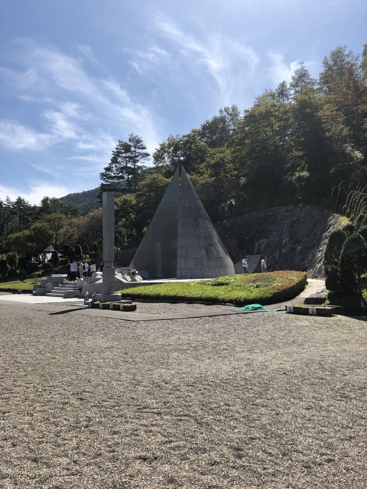 The stone memorial monument at the Irei-no-Sono memorial garden in Ueno village