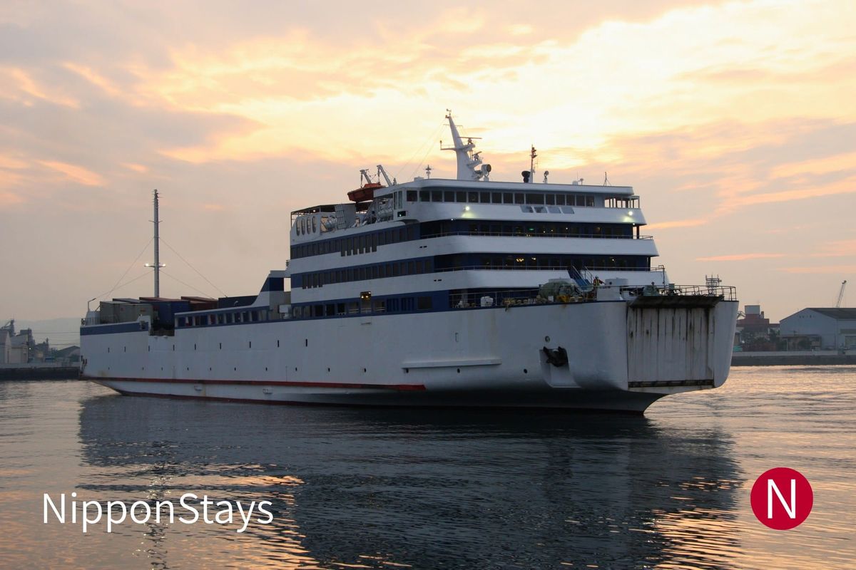 A ferry at Takamatsu port at dusk