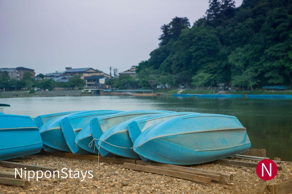 Boats on the Oi River below Arashiyama
