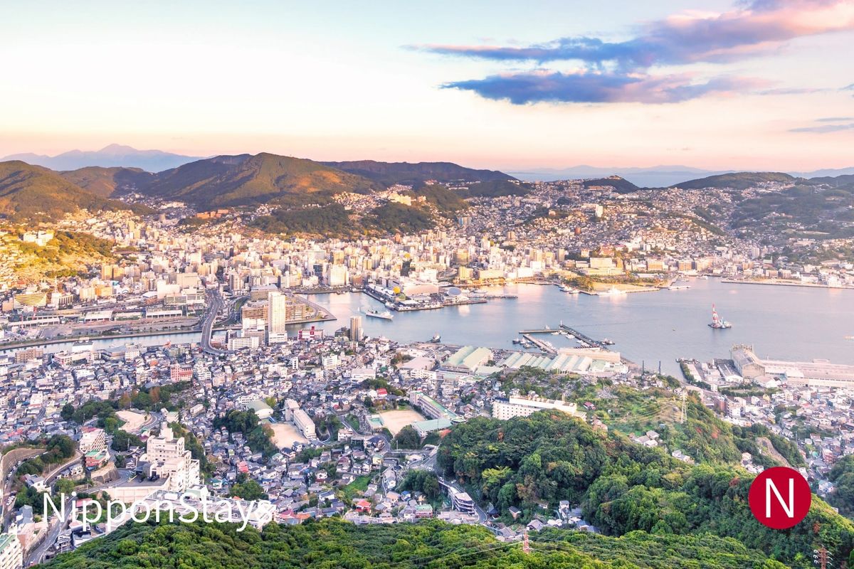 Nagasaki spread out below Mount Inasa at dusk