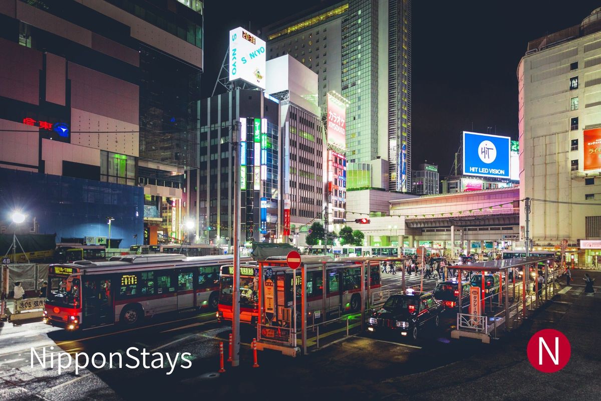 Shibuya Station and the surrounding streets in central Tokyo
